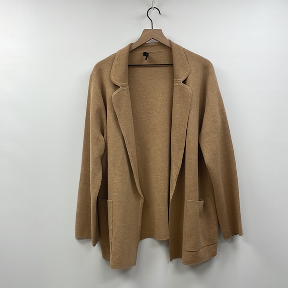 J. Crew Eloise Open Front Sweater Knit Blazer Jacket Minimalist Preppy Tan XL - Picture 3 of 10